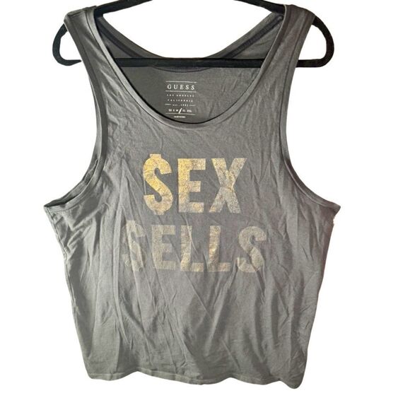 Sleeveless Top – Size L Guess Grey & Gold “SEX SELLS” Tank - Picture 2 of 2